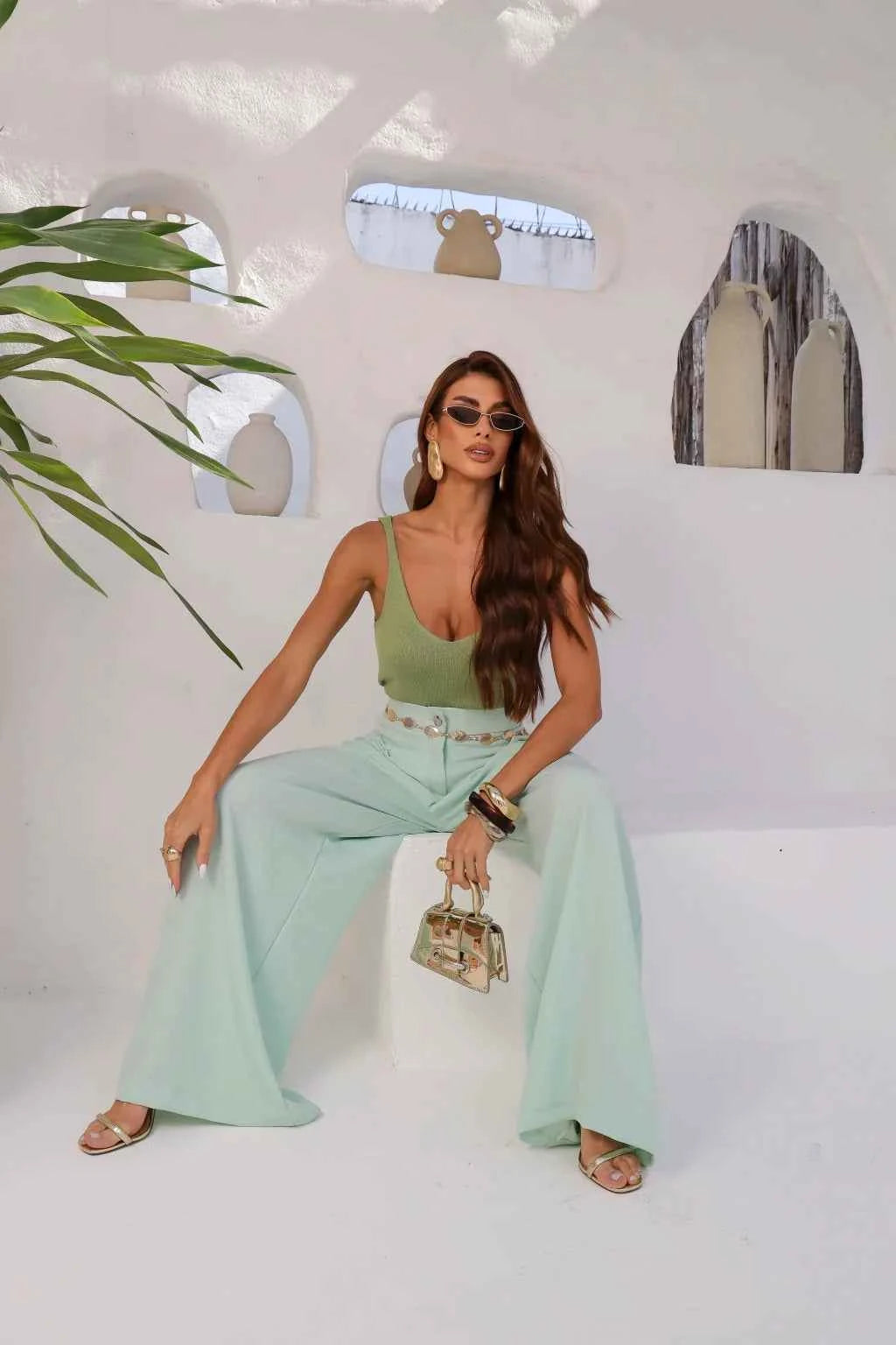 Calça Pantalona Feminina de Alfaiataria Cintura Alta – Yseult