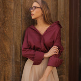 Camisa Feminina de Tricoline Estruturada com Barra Assimétrica – Églantine | VIEUX | marsala | imagem 1