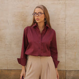 Camisa Feminina de Tricoline Estruturada com Barra Assimétrica – Églantine | VIEUX | marsala | imagem 3