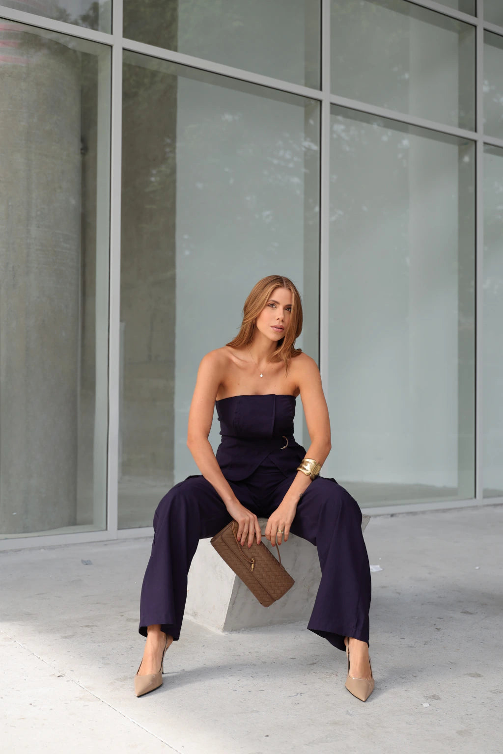 Conjunto Feminino de Alfaiataria Top Assimétrico e Calça Reta – Aglaé | VIEUX | azul marinho | imagem 1
