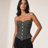 Corset Feminino de Tweed Xadrez com Botões Dourados – Delphine | VIEUX imagem 2