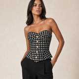 Corset Feminino de Tweed Xadrez com Botões Dourados – Delphine | VIEUX imagem 4