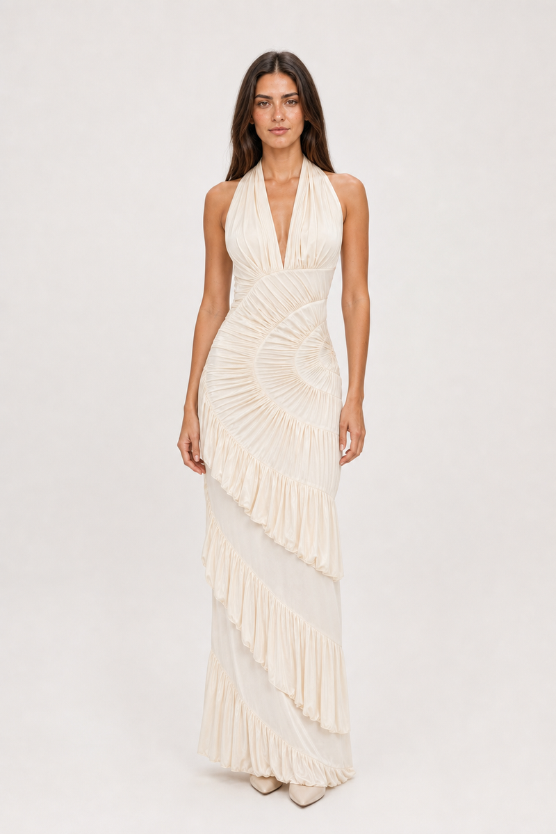 Vestido Longo Champanhe Athalie VIEUX – vista frontal