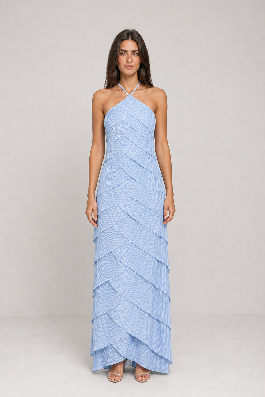 Vestido Longo Plissado Azul Claro Athénaïs VIEUX – vista frontal
