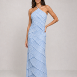 Vestido Longo Plissado Azul Claro Athénaïs VIEUX – vista diagonal