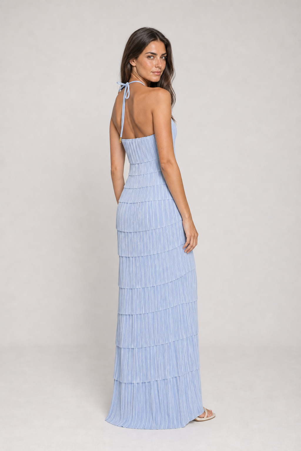 Vestido Longo Plissado Azul Claro Athénaïs VIEUX – vista posterior
