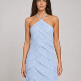 Vestido Longo Plissado Azul Claro Athénaïs VIEUX – detalhe editorial