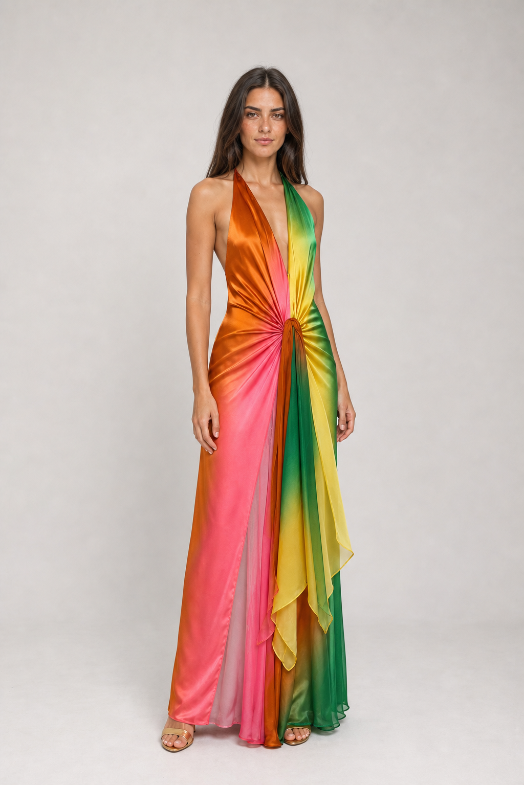 Vestido Longo Ombré Multicolor Isabeau VIEUX – vista diagonal