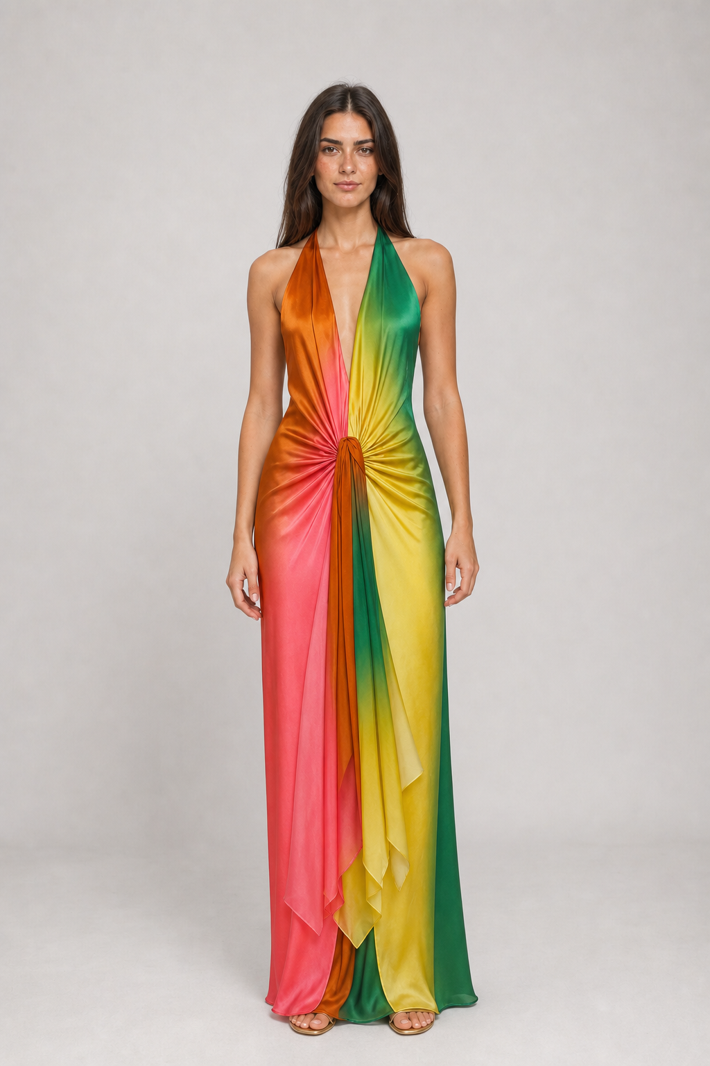 Vestido Longo Ombré Multicolor Isabeau VIEUX – frontal alternativa