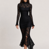 Vestido Midi Preto de Renda Iseult VIEUX – vista diagonal