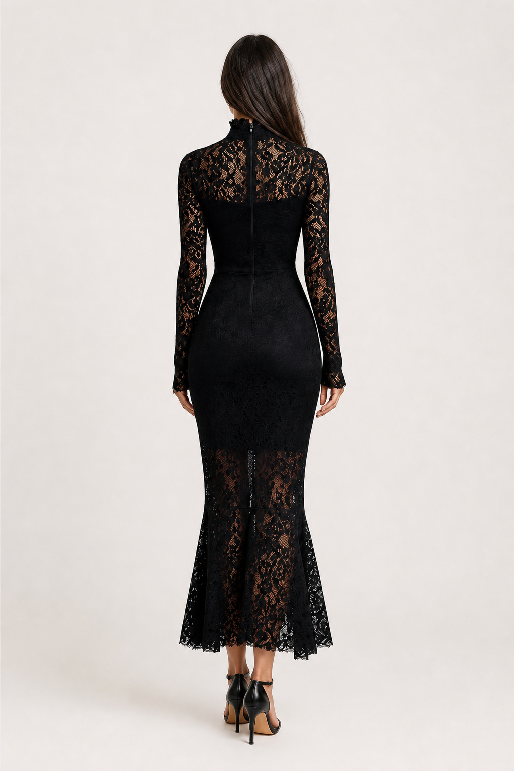 Vestido Midi Preto de Renda Iseult VIEUX – vista posterior