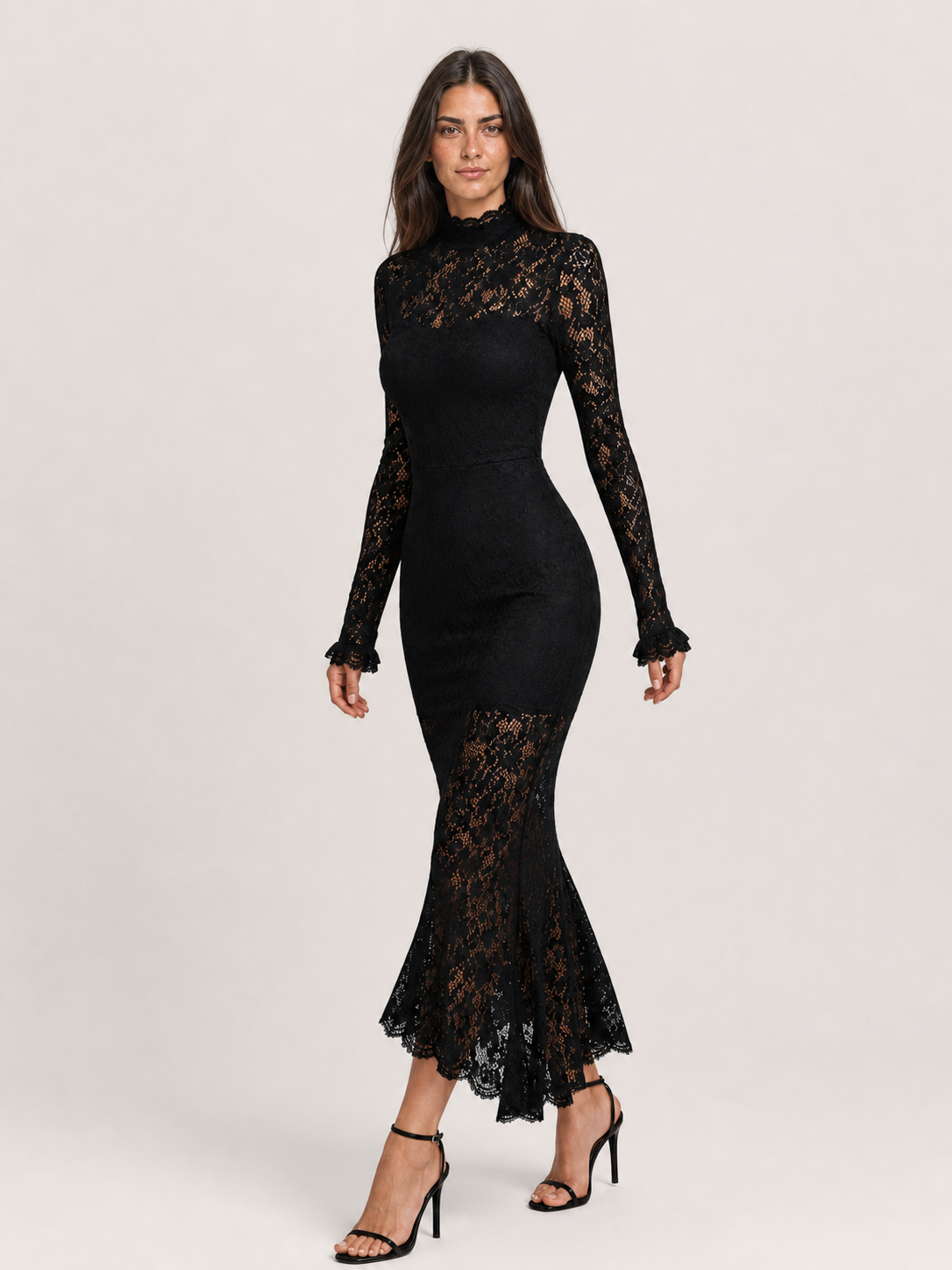 Vestido Midi Preto de Renda Iseult VIEUX – vista lateral
