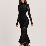 Vestido Midi Preto de Renda Iseult VIEUX – vista lateral