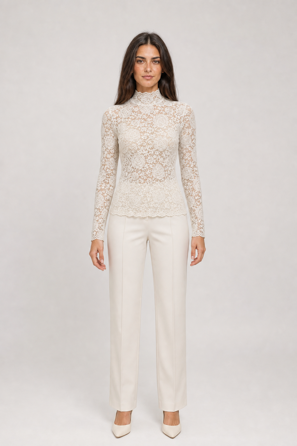 Blusa de Renda Off-White Léocadie VIEUX – vista frontal