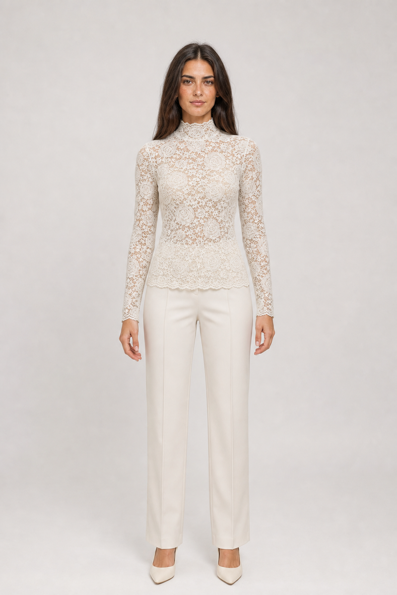 Blusa de Renda Off-White Léocadie VIEUX – vista frontal