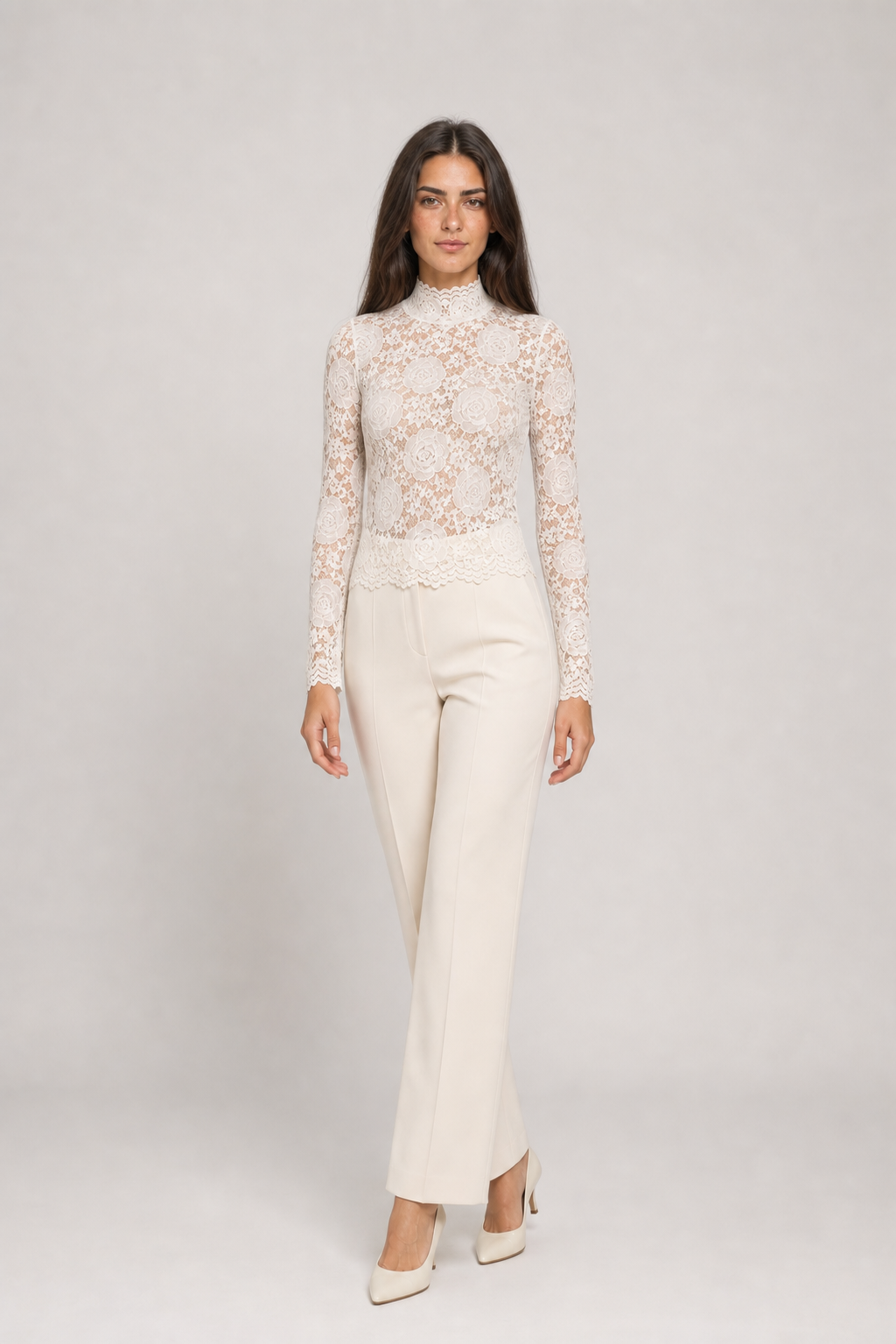 Blusa de Renda Off-White Léocadie VIEUX – vista diagonal