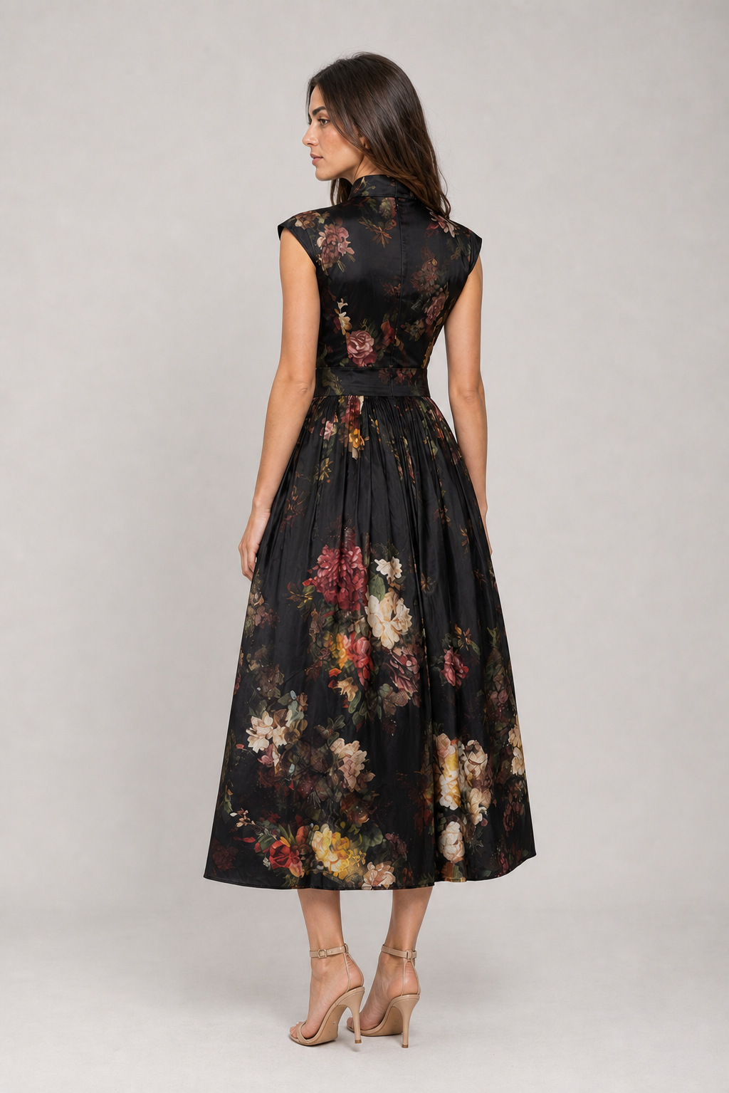Vestido Midi Preto Floral Mélisande VIEUX – vista posterior