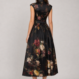 Vestido Midi Preto Floral Mélisande VIEUX – vista posterior