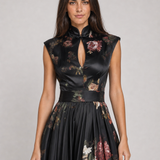 Vestido Midi Preto Floral Mélisande VIEUX – detalhe editorial