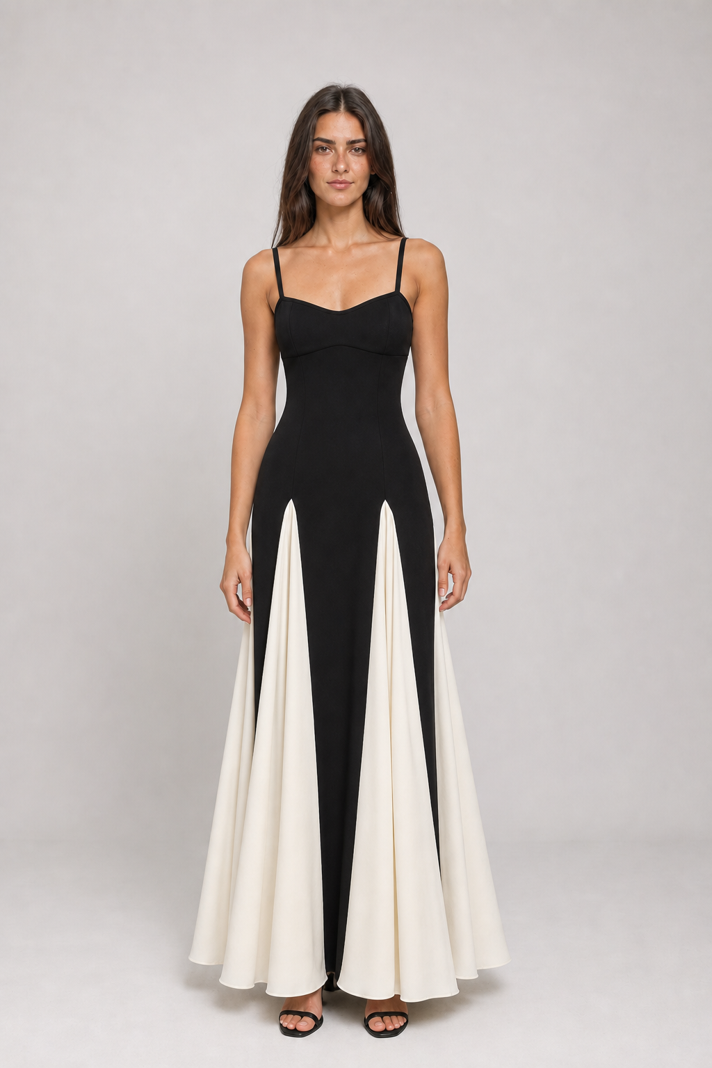 Vestido Longo Preto e Off-White Pétronille VIEUX – vista frontal