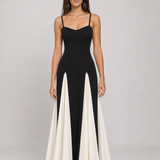Vestido Longo Preto e Off-White Pétronille VIEUX – vista frontal