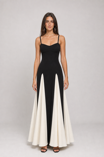 Vestido Longo Preto e Off-White Pétronille VIEUX – vista frontal