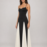 Vestido Longo Preto e Off-White Pétronille VIEUX – vista diagonal