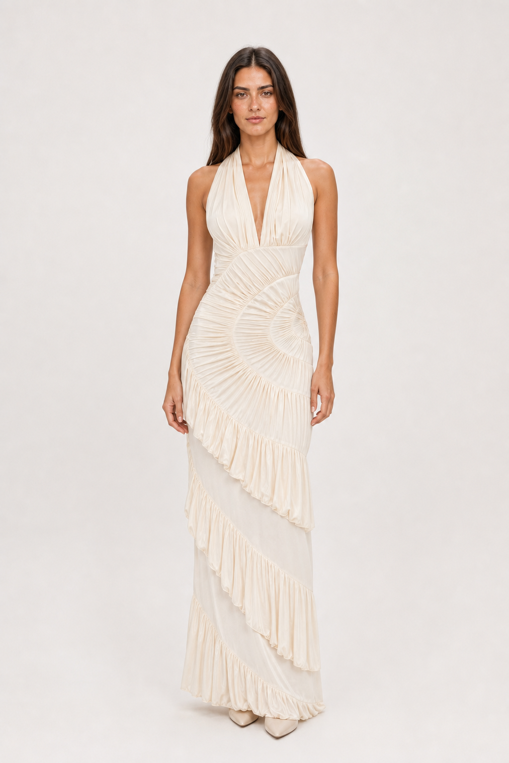 Vestido Longo Champanhe Ysée VIEUX – vista frontal