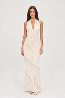 Vestido Longo Champanhe Ysée VIEUX – vista frontal