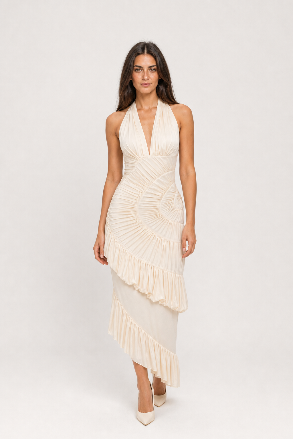 Vestido Longo Champanhe Ysée VIEUX – detalhe editorial