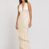Vestido Longo Champanhe Ysée VIEUX – vista diagonal