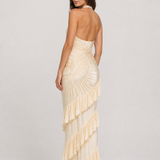 Vestido Longo Champanhe Ysée VIEUX – costas em diagonal