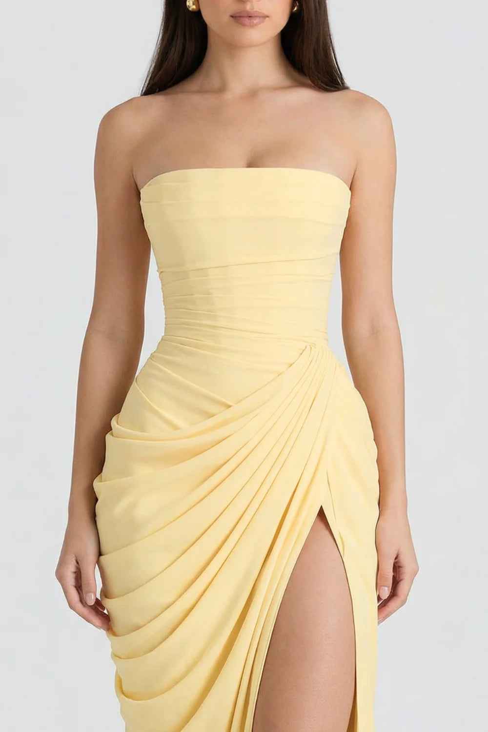 Vestido Longo de Festa Tomara que Caia Drapeado com Fenda – Ysé