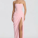 Vestido longo Ysé - rosa claro costas