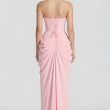 Vestido longo Ysé - rosa claro detalhe