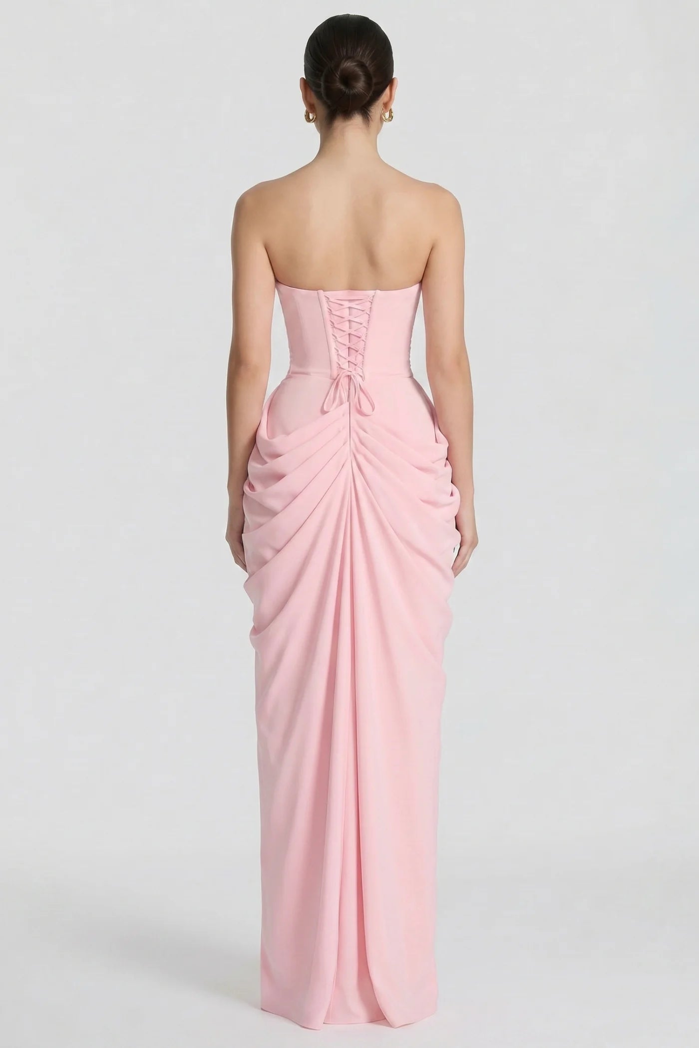 Vestido longo Ysé - rosa claro detalhe