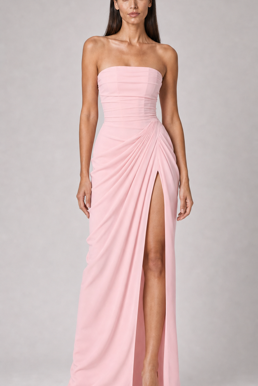 Vestido longo Ysé - rosa claro frente