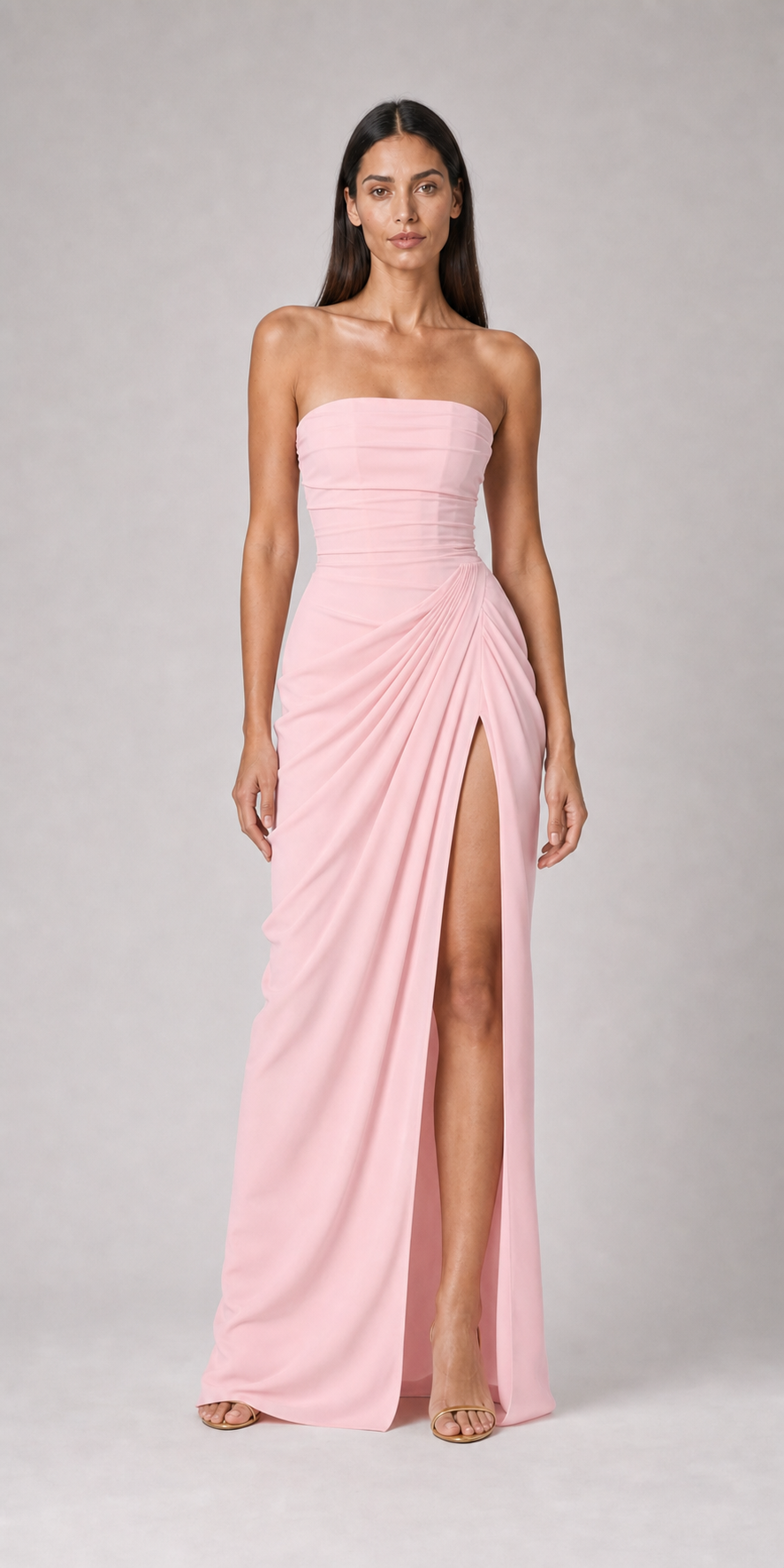 Vestido longo Ysé - rosa claro frente