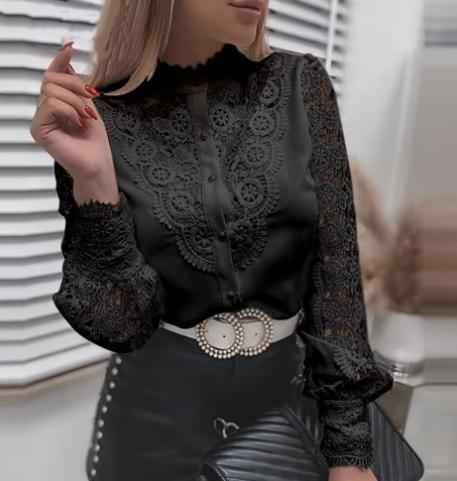 Camisa de Renda Branca com Mangas Longas Bufantes e Detalhes Vazados – Travaill - VIEUX OFICIAL
