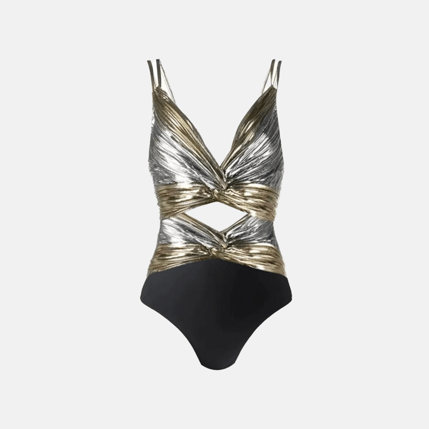 Conjunto Feminino de Festa com Body Metalizado Dourado e Prata e Saia Longa Plissada Prateada – Rivière - VIEUX OFICIAL
