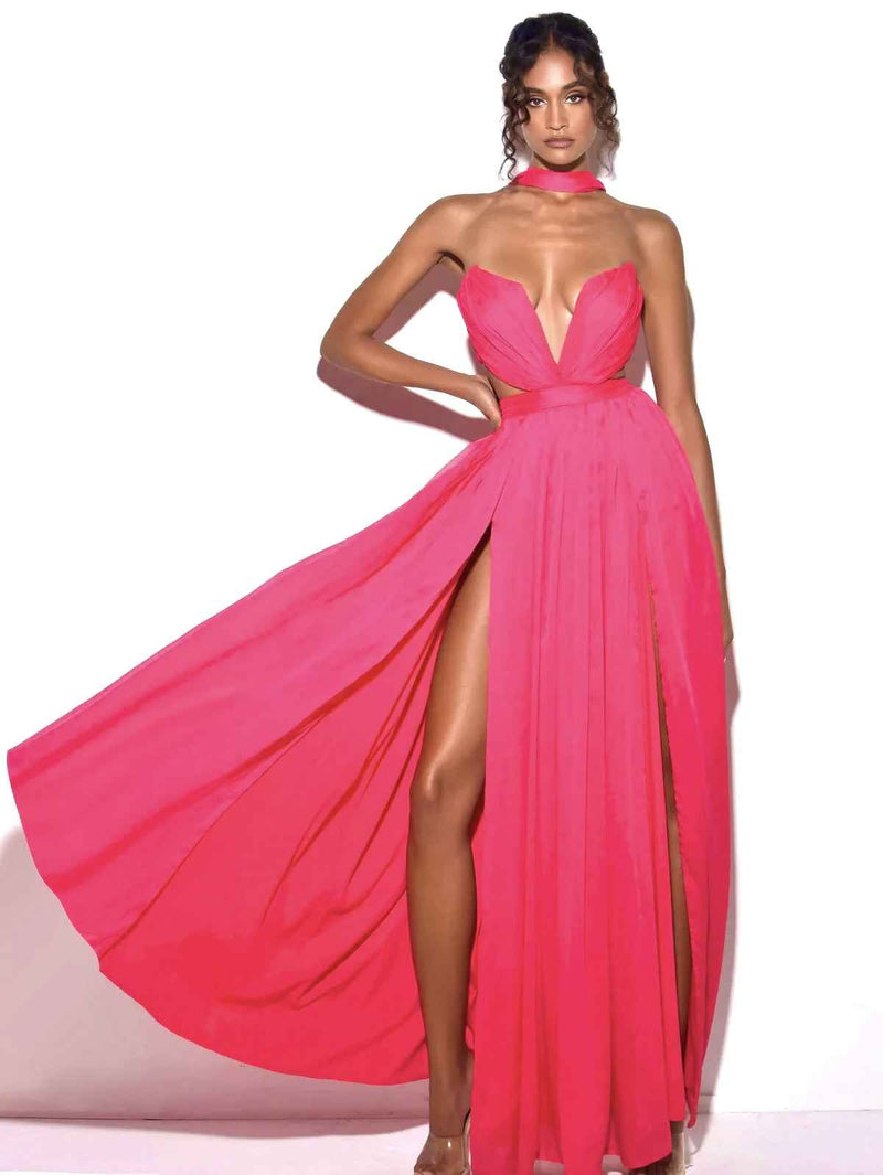 Vestido de festa longo fúcsia com fendas e recortes Ailes VIEUX OFICIAL