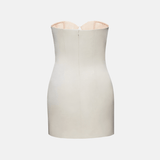 Vestido Curto Branco Estruturado com Flores 3D em Cetim – Rosabelle VIEUX OFICIAL