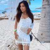 Vestido Curto de Tricot Artesanal com Franjas e Decote Assimétrico – Amalfi VIEUX OFICIAL