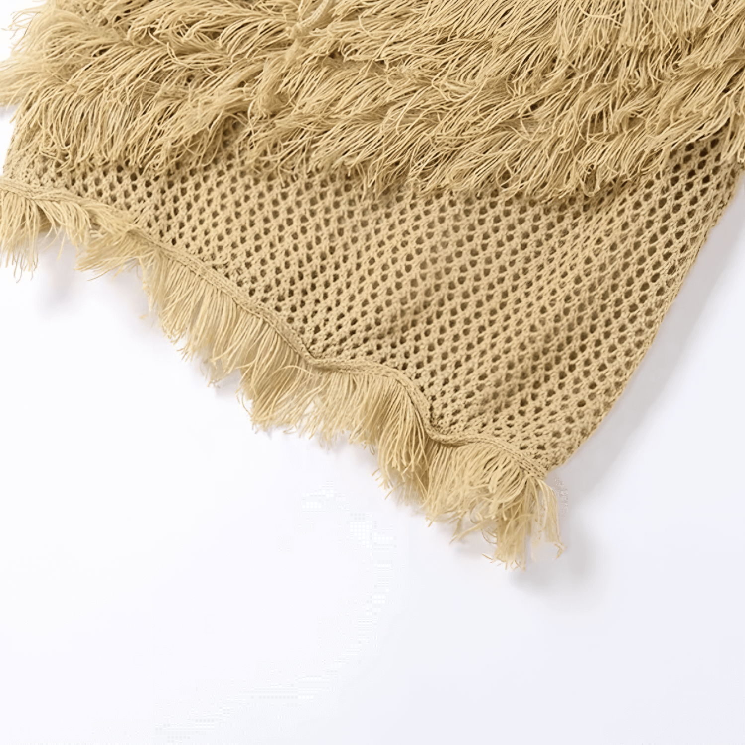 Vestido Curto de Tricot Artesanal com Franjas e Decote Assimétrico – Amalfi VIEUX OFICIAL