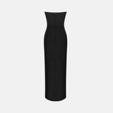 Vestido Longo Preto com Decote Profundo e Fenda – L'élégance VIEUX OFICIAL