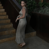 Vestido Longo de Crochê Brilhante Transparente com Efeito Metalizado – Amber - VIEUX OFICIAL