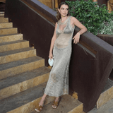 Vestido Longo de Crochê Brilhante Transparente com Efeito Metalizado – Amber - VIEUX OFICIAL